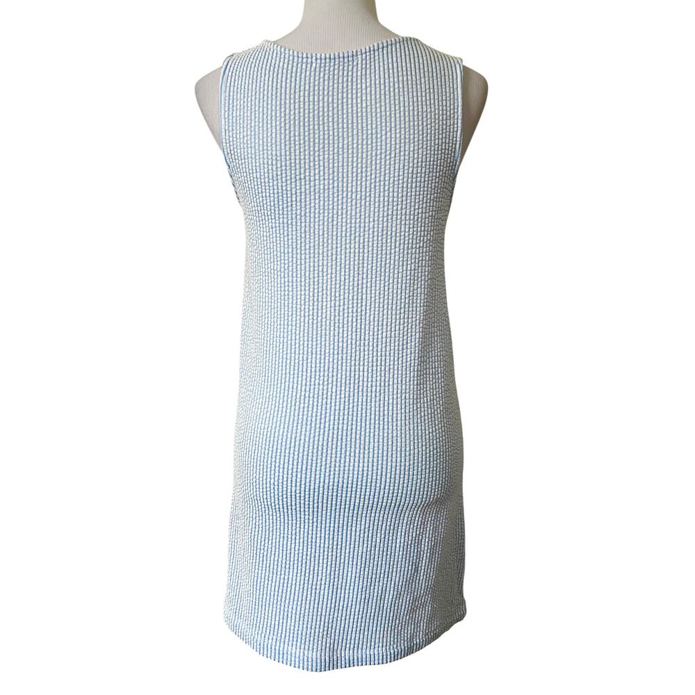 Women’s Seersucker Mini Dress Blue & White Sleeveless Cotton Blend Stretch Sz M - Picture 4 of 8